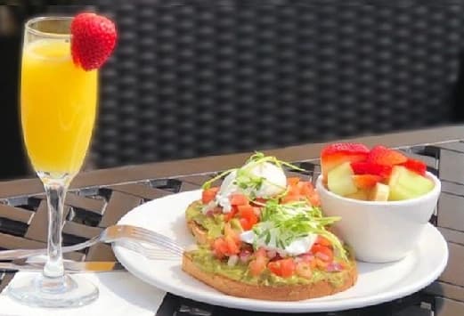 Breakfast Avocado Toast Mimosa at Aurora Symposium Cafe Ontario