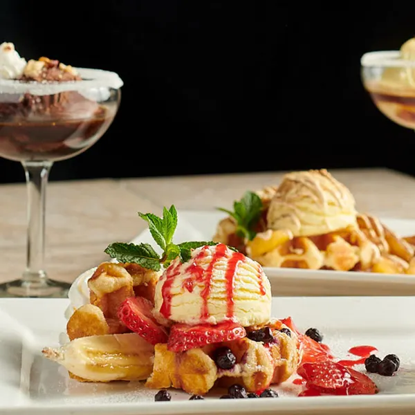 Late-night dessert in Georgetown with a golden Belgian waffle, creamy affogato and smooth ice cream.