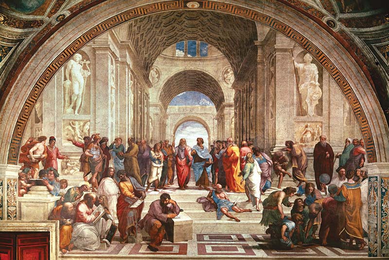 School of Athens fresco by Raphael, the visual centrepiece in every Symposium Cafe restaurant interior