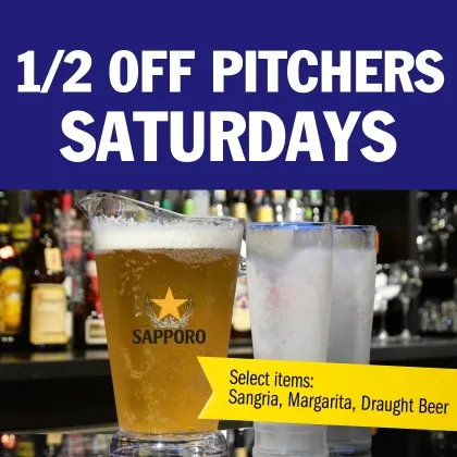 Saturday half-price pitchers at Symposium Cafe