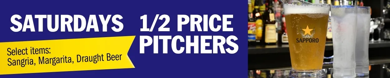 Saturday half-price pitchers at Symposium Cafe