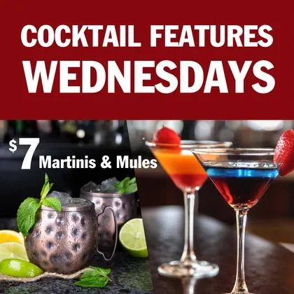 Wednesday martini and mule cocktail features at Symposium Cafe