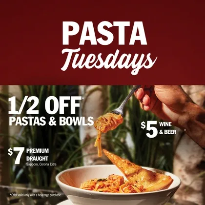Tuesday half-price pasta and bowl specials at Symposium Cafe Restaurants across Ontario.